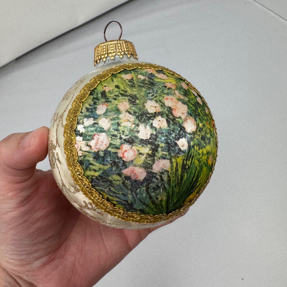 Vintage Glass West Germany Ornament Krebs Masters on Silk Claude Monet Painting